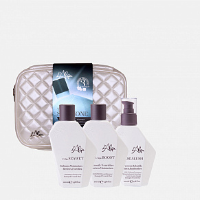 Фото: Дорожный набор термозащита волос с сывороткой в белой стеганой косметичке L'Aalga seazone beauty bag